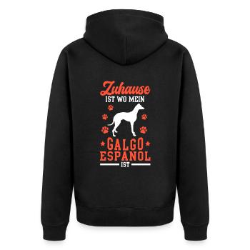 Galgo Espanol ist Zuhause Spanischer Windhund - Unisex Premium Bio Zip Hoodie - Schwarz - Hinten - Nico (187cm)