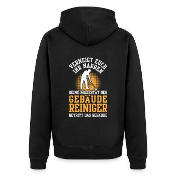 Seine Majestät der Gebäudereiniger Fensterputzer - Unisex Premium Bio Zip Hoodie - Schwarz - Hinten - Nico (187cm)