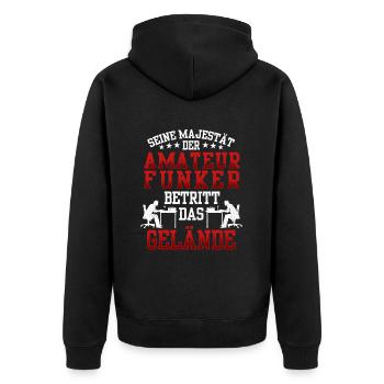 Amateurfunker betritt das Gelände Hobbyfunker - Unisex Premium Bio Zip Hoodie - Schwarz - Hinten - Nico (187cm)