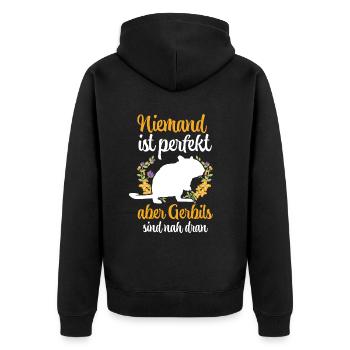 Rennmaus ist nicht perfekt Rennratte Gerbil - Unisex Premium Bio Zip Hoodie - Schwarz - Hinten - Nico (187cm)