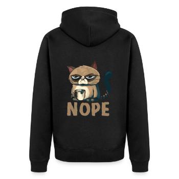 Nope Cat - Unisex Premium Organic Zip Hoodie - black - Back - Nico (187cm)