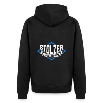 Stolzer Löwenpapa - Unisex Premium Bio Zip Hoodie - Schwarz - Hinten - Nico (187cm)