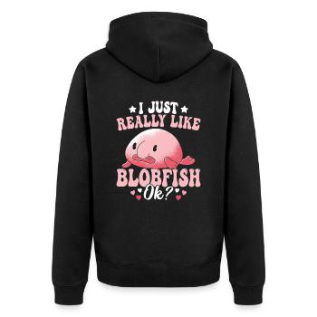 Mag Blobfish-besitzer Wirklich. Blobfishes Lover - Unisex Premium Bio Zip Hoodie - Schwarz - Hinten - Nico (187cm)