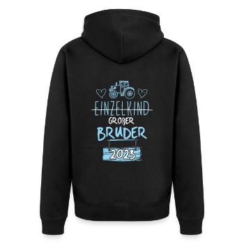 Großer Bruder 2023 Traktor - Unisex Premium Bio Zip Hoodie - Schwarz - Hinten - Nico (187cm)