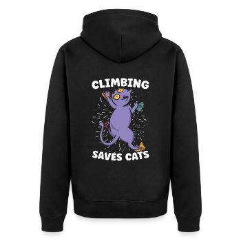 Rock Climbing Saves Cats Loves Mountain Climbing - Unisex Premium Bio Zip Hoodie - Schwarz - Hinten - Nico (187cm)