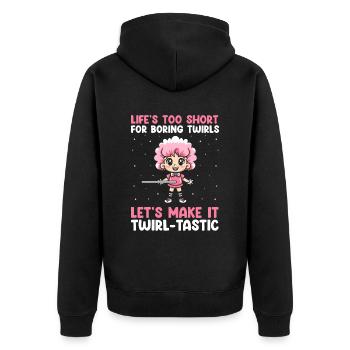 Stocktanz Design für Stabtänzerin - Unisex Premium Bio Zip Hoodie - Schwarz - Hinten - Nico (187cm)