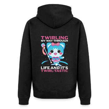 Stocktanz Design für Stabtänzerin - Unisex Premium Bio Zip Hoodie - Schwarz - Hinten - Nico (187cm)