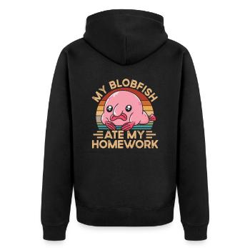 Blobfish Hat Meine Hausaufgaben Gefressen - Unisex Premium Bio Zip Hoodie - Schwarz - Hinten - Nico (187cm)