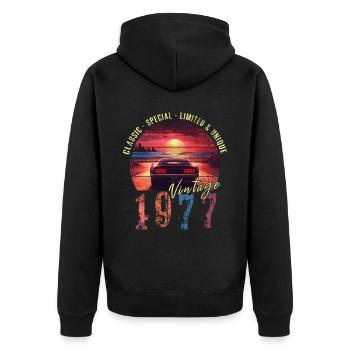 Vintage 1977 Birthday Synthwave Year of birth 1977 - Unisex Premium Organic Zip Hoodie - black - Back - Nico (187cm)
