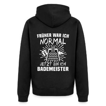 Bademeister - Unisex Premium Bio Zip Hoodie - Schwarz - Hinten - Nico (187cm)