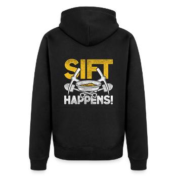 Goldgräber Goldsucher Sift Happens - Unisex Premium Bio Zip Hoodie - Schwarz - Hinten - Nico (187cm)