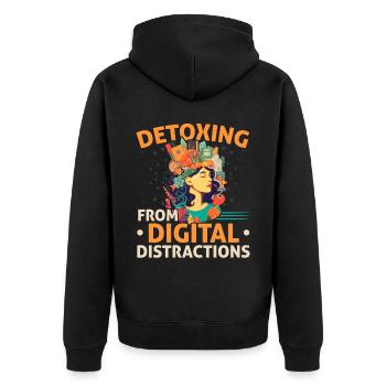 Digital Detox Handy Fasten Go Offline - Unisex Premium Bio Zip Hoodie - Schwarz - Hinten - Nico (187cm)