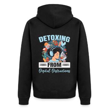 Digital Detox Handy Fasten Go Offline - Unisex Premium Bio Zip Hoodie - Schwarz - Hinten - Nico (187cm)