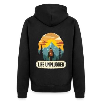 Digital Detox Handy Fasten Go Offline - Unisex Premium Bio Zip Hoodie - Schwarz - Hinten - Nico (187cm)