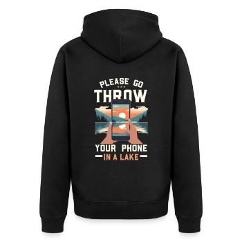 Digital Detox Handy Fasten Go Offline - Unisex Premium Bio Zip Hoodie - Schwarz - Hinten - Nico (187cm)