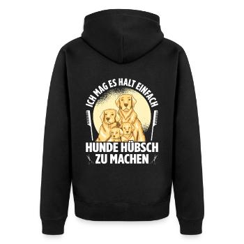 Hundepflege für Hundefriseurin Hundefriseur Groome - Unisex Premium Bio Zip Hoodie - Schwarz - Hinten - Nico (187cm)