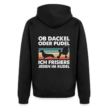 Hundepflege für Hundefriseurin Hundefriseur Groome - Unisex Premium Bio Zip Hoodie - Schwarz - Hinten - Nico (187cm)