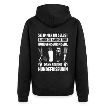 Hundepflege für Hundefriseurin Hundefriseur Groome - Unisex Premium Bio Zip Hoodie - Schwarz - Hinten - Nico (187cm)