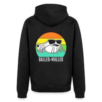 Waller Angeln Angel Angler Fischer - Unisex Premium Bio Zip Hoodie - Schwarz - Hinten - Nico (187cm)
