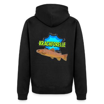 Angeln Forelle Angel Fischer Angler - Unisex Premium Bio Zip Hoodie - Schwarz - Hinten - Nico (187cm)