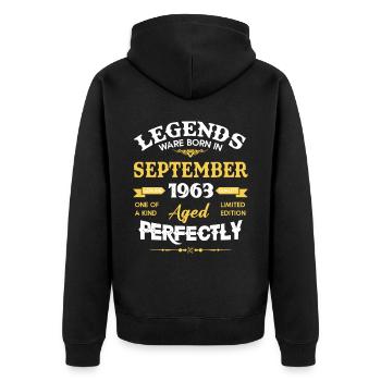 Vintage Aged To Perfection September 1963 - Unisex Premium Organic Zip Hoodie - black - Back - Nico (187cm)