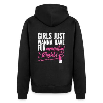 Feminist Lipstick Girls Just Wanna - Unisex Premium Bio Zip Hoodie - Schwarz - Hinten - Nico (187cm)