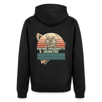Fliegendes Spaghettimonster FSM Pastafarian Retro - Unisex Premium Bio Zip Hoodie - Schwarz - Hinten - Nico (187cm)
