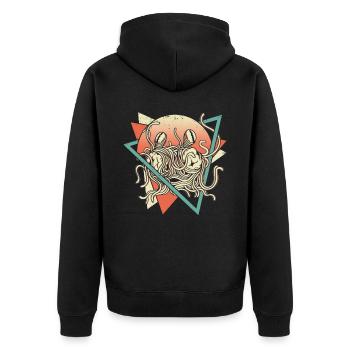Fliegendes Spaghettimonster FSM Pastafarian Retro - Unisex Premium Bio Zip Hoodie - Schwarz - Hinten - Nico (187cm)