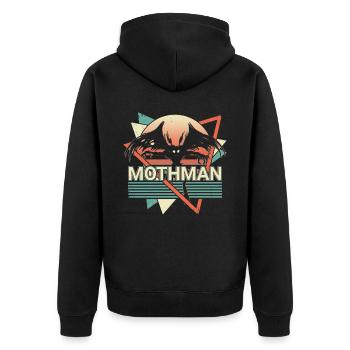 Mothman Krypto Kryptozoologie Retro - Unisex Premium Bio Zip Hoodie - Schwarz - Hinten - Nico (187cm)