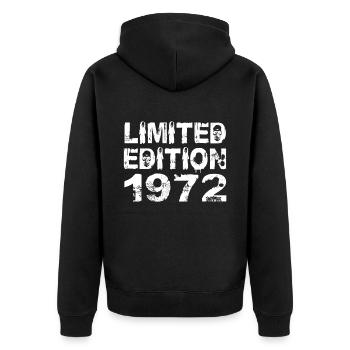 Édition limitée 1972 Anniversaire 1972 Anniversaire - Veste à capuche bio Premium Unisexe - noir - Dos - Nico (187cm)