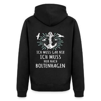 Lustige Boltenhagen Sprüche - Unisex Premium Bio Zip Hoodie - Schwarz - Hinten - Nico (187cm)