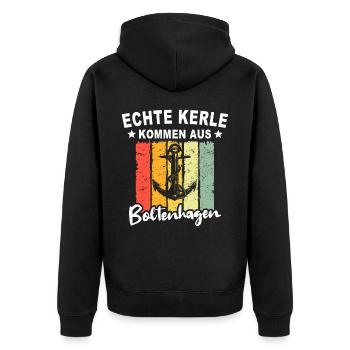 Boltenhagen Sprüche - Unisex Premium Bio Zip Hoodie - Schwarz - Hinten - Nico (187cm)