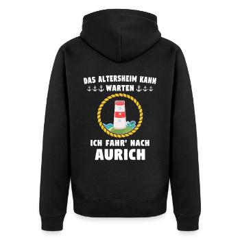 Lustige Aurich Sprüche - Unisex Premium Bio Zip Hoodie - Schwarz - Hinten - Nico (187cm)