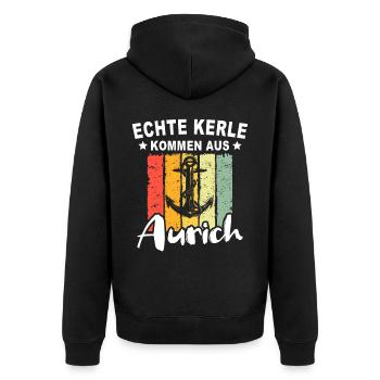 Aurich Sprüche - Unisex Premium Bio Zip Hoodie - Schwarz - Hinten - Nico (187cm)