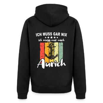 Aurich Spruch - Unisex Premium Bio Zip Hoodie - Schwarz - Hinten - Nico (187cm)