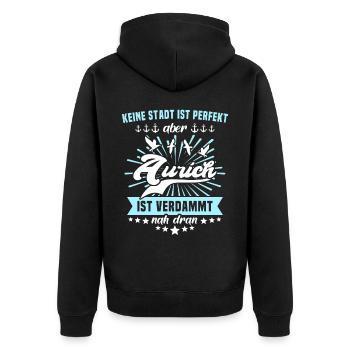 Aurich Sprüche - Unisex Premium Bio Zip Hoodie - Schwarz - Hinten - Nico (187cm)