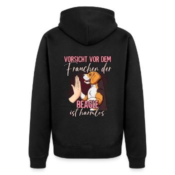 Vorsicht vor dem Frauchen Beagle - Unisex Premium Bio Zip Hoodie - Schwarz - Hinten - Nico (187cm)