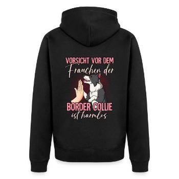 Vorsicht vor dem Frauchen Border Collie - Unisex Premium Bio Zip Hoodie - Schwarz - Hinten - Nico (187cm)
