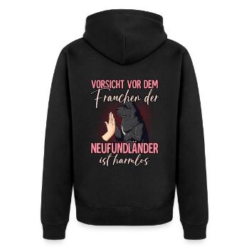 Vorsicht vor dem Frauchen Neufundländer - Unisex Premium Bio Zip Hoodie - Schwarz - Hinten - Nico (187cm)
