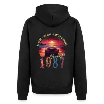 Millésime 1987 Anniversaire Synthwave Année de naissance 1987 - Veste à capuche bio Premium Unisexe - noir - Dos - Nico (187cm)