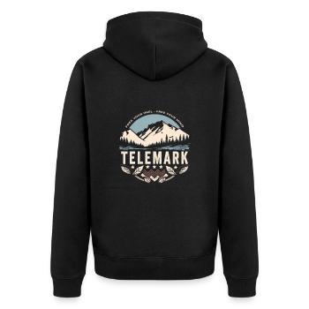 Telemark Ski Tourenski Ferse Frei Freeheel Vintage - Unisex Premium Bio Zip Hoodie - Schwarz - Hinten - Nico (187cm)