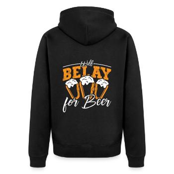 Indoor Climbing Will Belay For Beer Mountaineer - Unisex Premium Bio Zip Hoodie - Schwarz - Hinten - Nico (187cm)