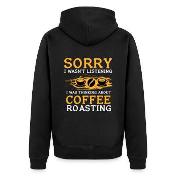 Coffee Roasting Gift - Unisex Premium Organic Zip Hoodie - black - Back - Nico (187cm)