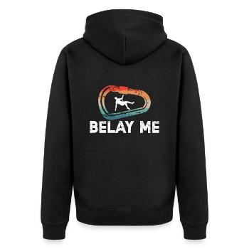 Indoor Climbing Belay Me Retro Boulder Mountaineer - Unisex Premium Bio Zip Hoodie - Schwarz - Hinten - Nico (187cm)