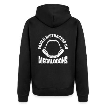 Easily distracted by megalodons - megalodon shark - Unisex Premium Organic Zip Hoodie - black - Back - Nico (187cm)