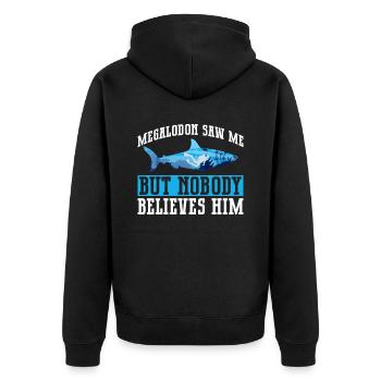 Megalodon Hai Lustig Geschenk - Unisex Premium Bio Zip Hoodie - Schwarz - Hinten - Nico (187cm)