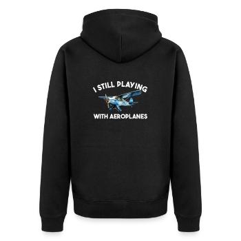 I still playing with planes, RC Airplane - Unisex Premium Bio Zip Hoodie - Schwarz - Hinten - Nico (187cm)