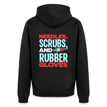 Puncture force - Unisex Premium Organic Zip Hoodie - black - Back - Nico (187cm)