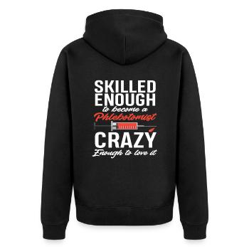 Puncture force - Unisex Premium Organic Zip Hoodie - black - Back - Nico (187cm)