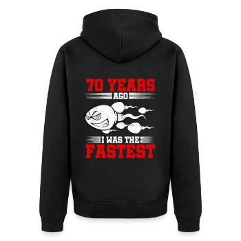 70 years ago I Was The Fastest - Unisex Premium Organic Zip Hoodie - black - Back - Nico (187cm)